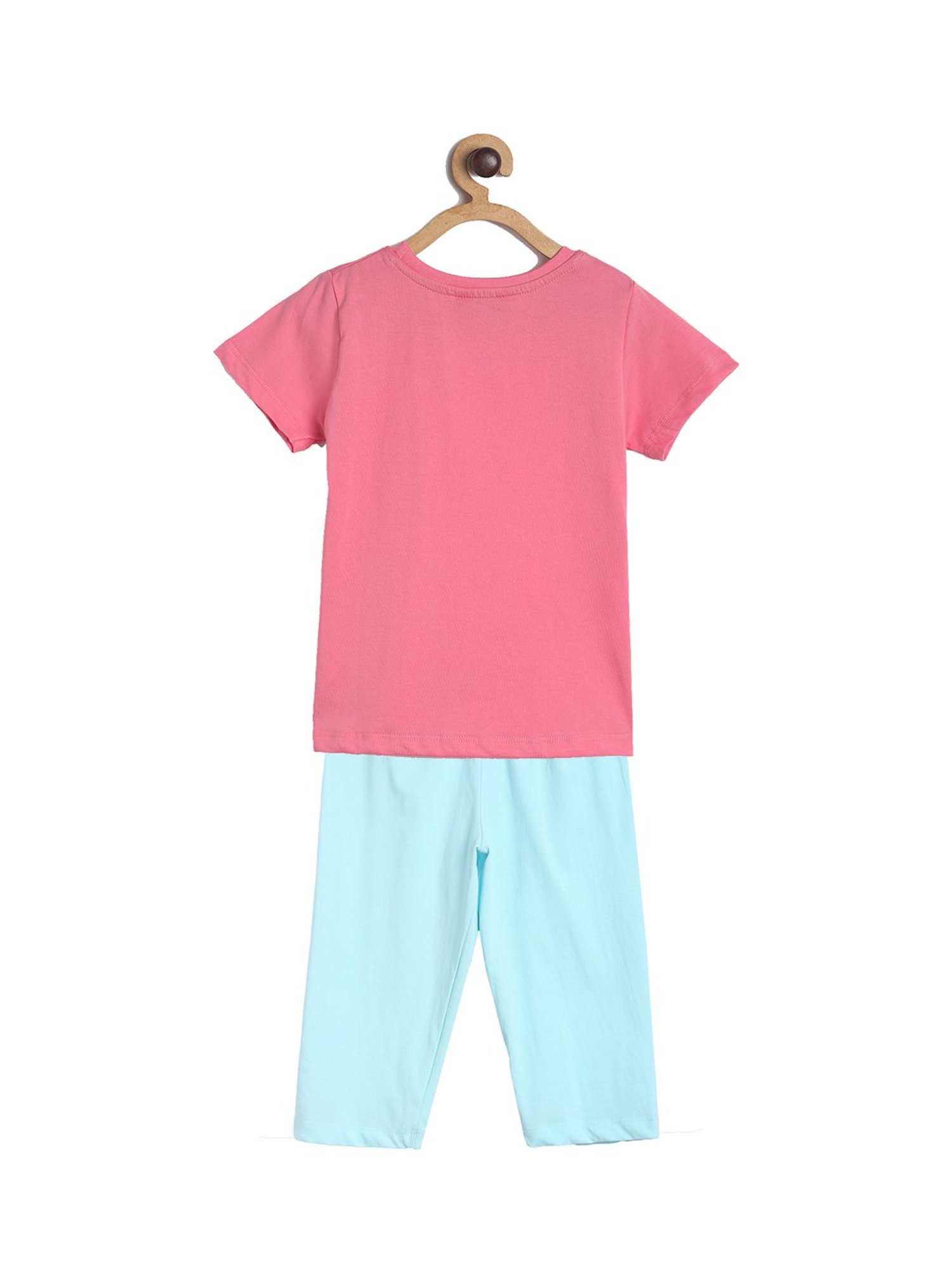 Tales & Stories Girls Pink & Blue Printed Top with Pyjamas