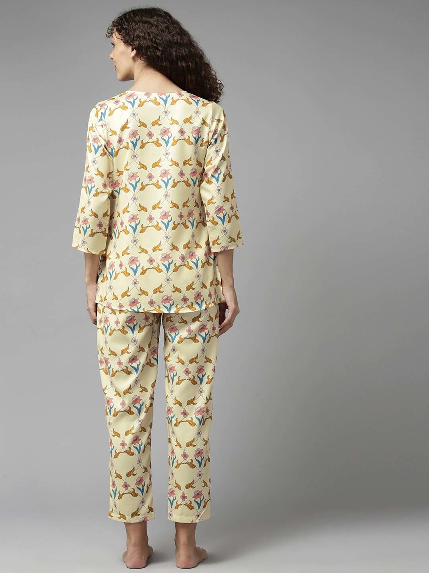 Prakrti Yellow Floral Print Top Pant Set