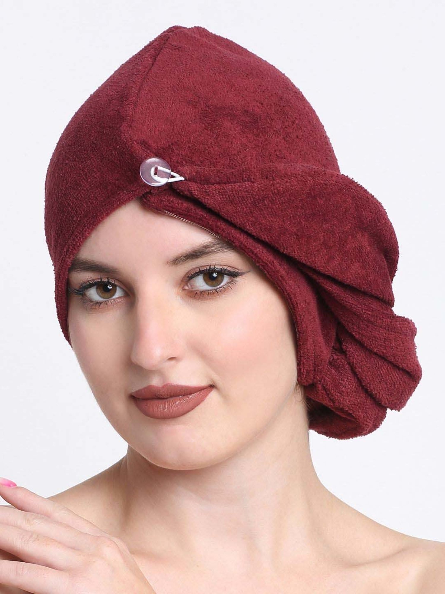 Creeva Luxury Wine Cotton 380 GSM Hair Wrap - Set of 2