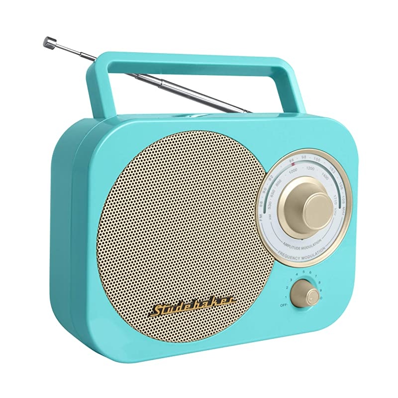 SB2000TG TurquoiseGold Retro Classic Portable AMFM Radio with Aux Input Limited Edition