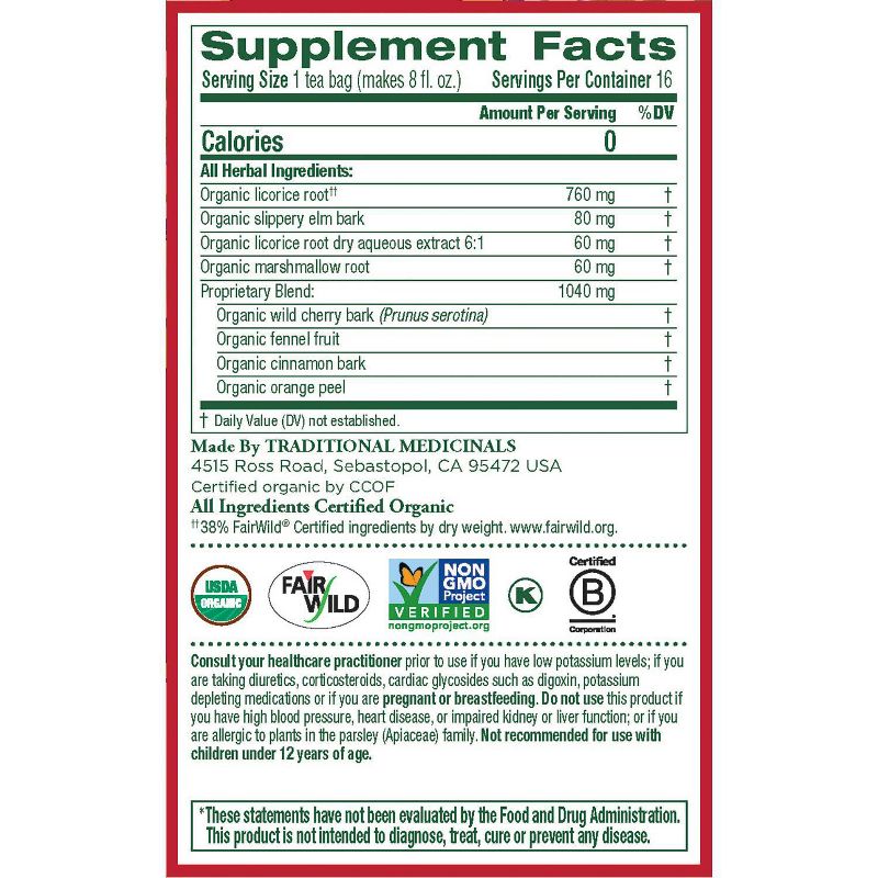 Traditional Medicinals Organic Throat Coat Herbal Dietary Supplement Herbal Tea - 16ct