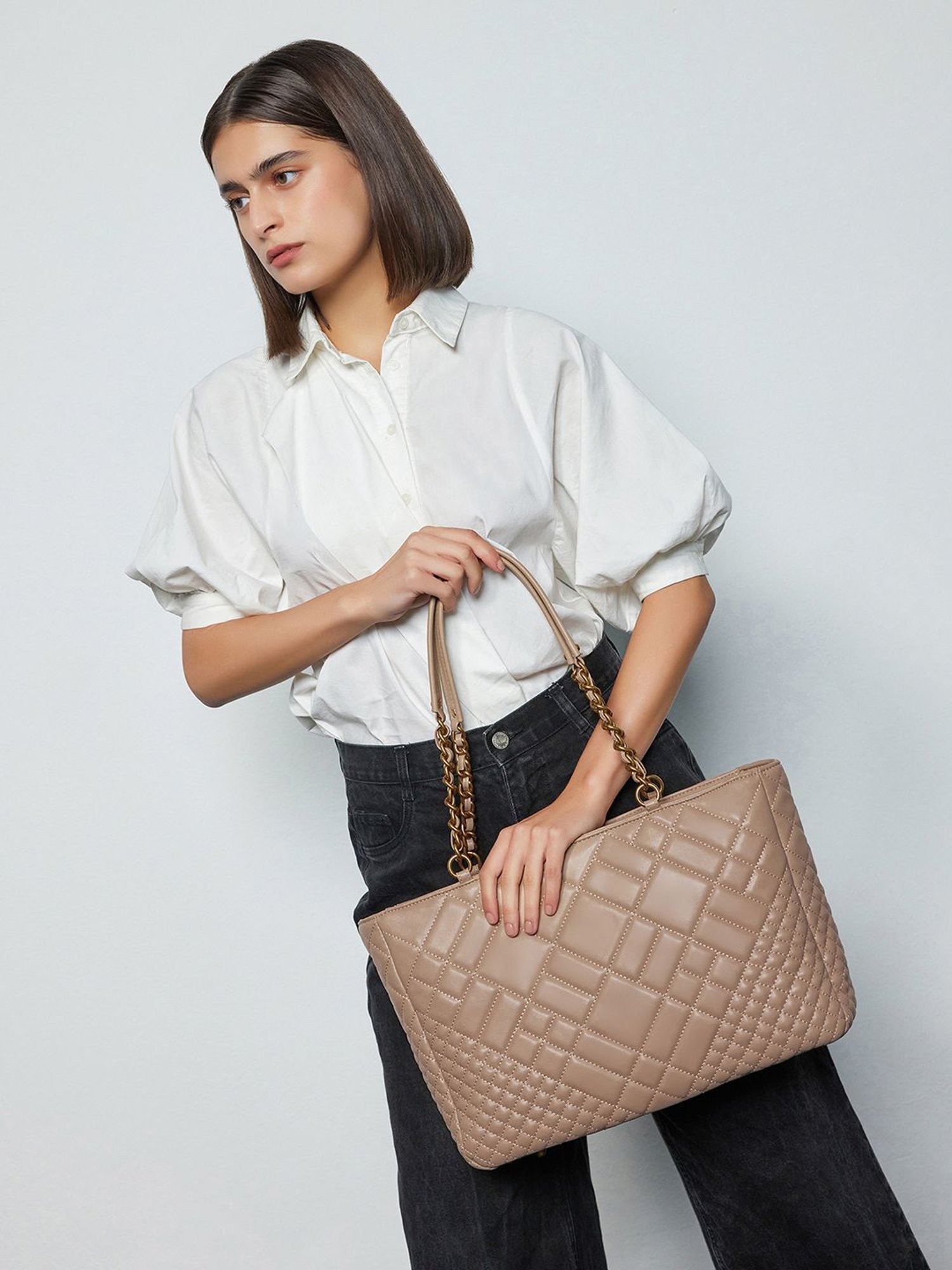 Miraggio Viola Taupe Large Quilted Tote Bag