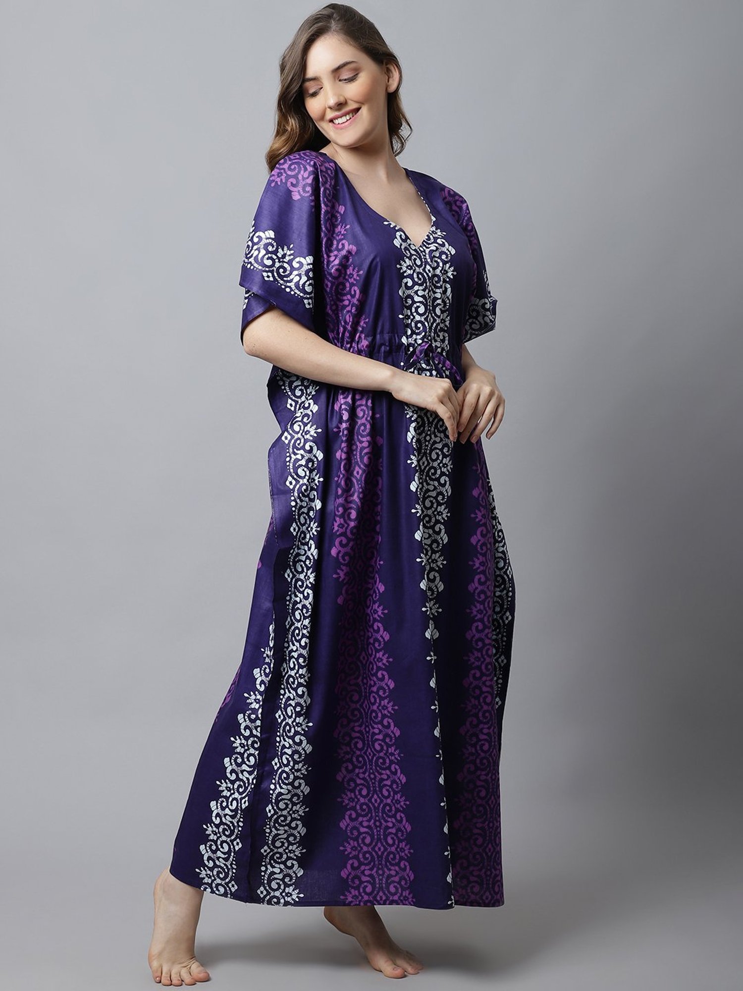 Secret Wish Purple Printed Kaftan Nighty