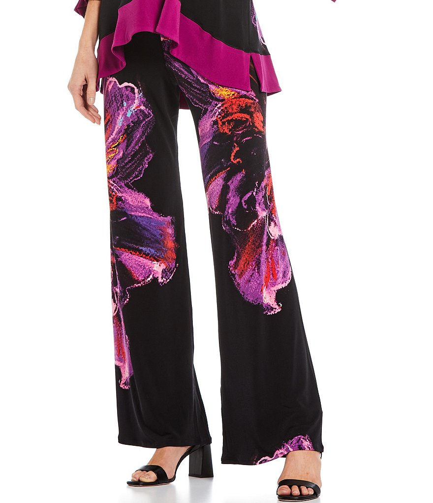 Eva Varro Floral Placement Print Knit Wide-Leg Coordinating Pants