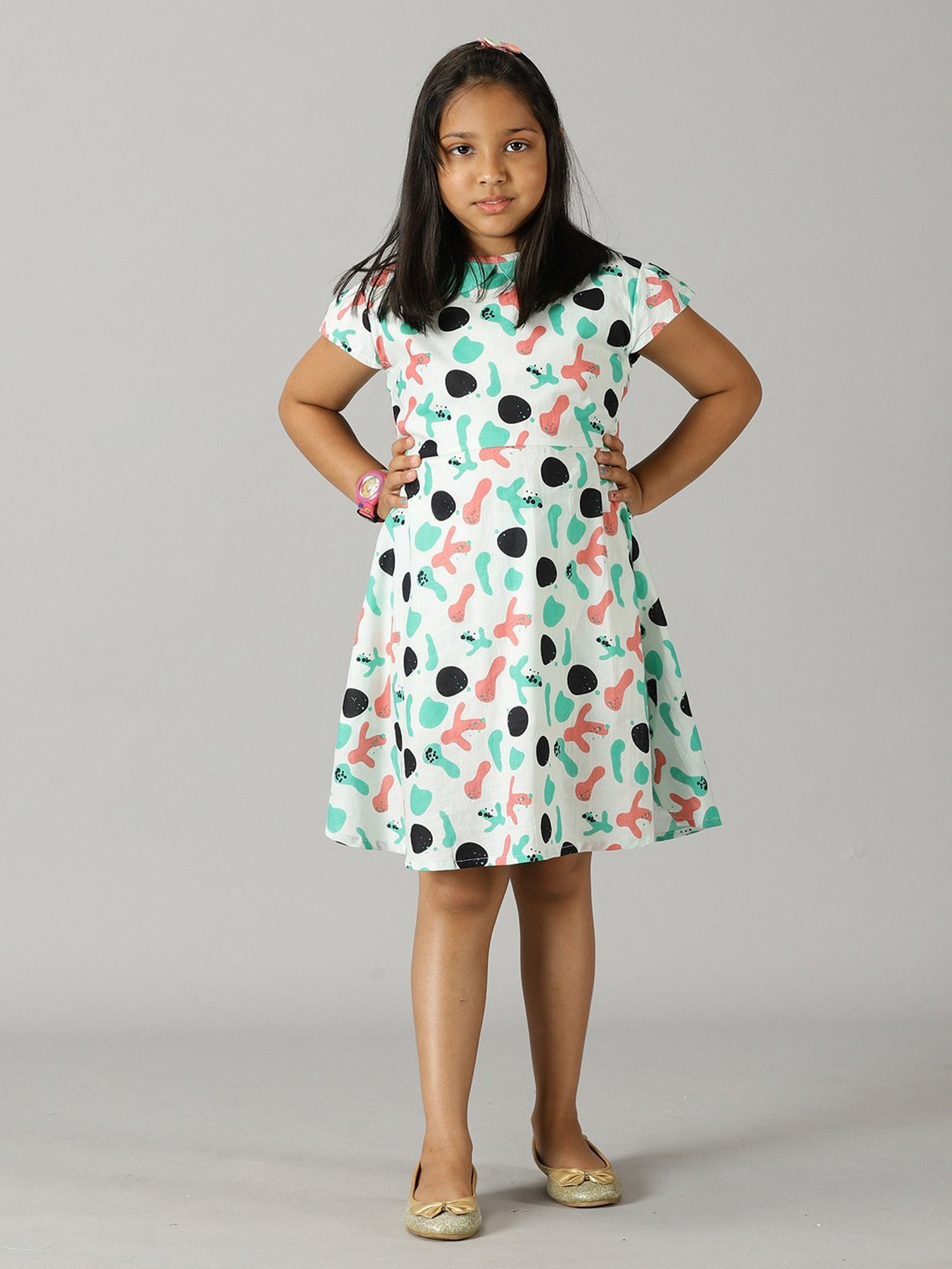 Kiddopanti Kids White Printed Dress