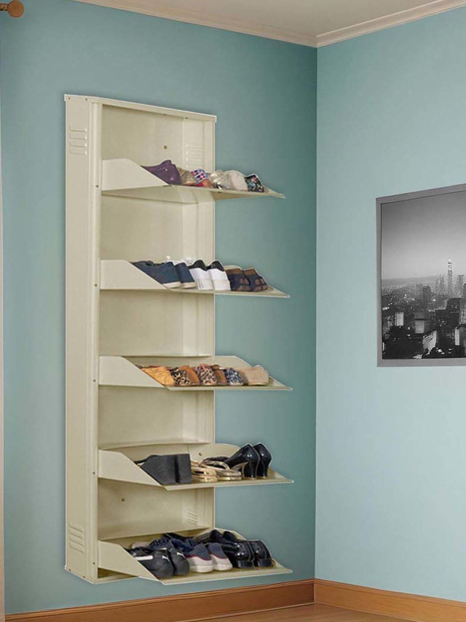 Delite Kom Metal Shoe Rack - 24" 5 Shelf, Ivory, PowderCoat, Wall Mount, DIY