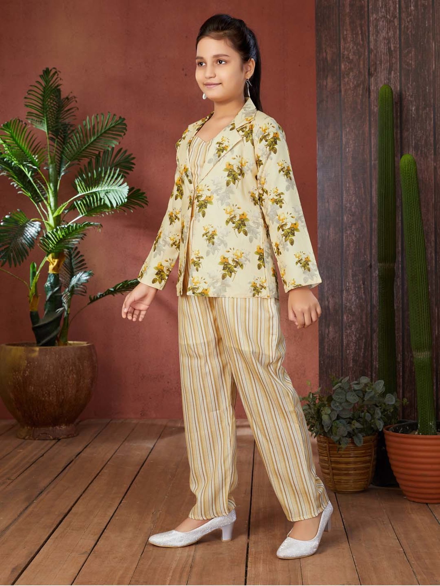 Peppermint Kids Purple & White Floral Print Top with Culottes