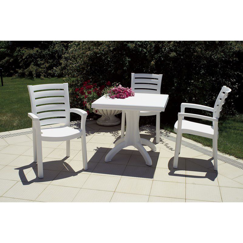 Marina Resin Patio Dining Arm Chair in White - Set of 4 - Compamia