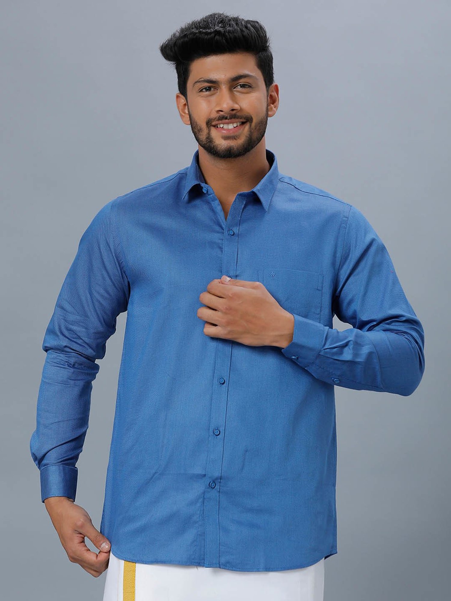 Ramraj Blue Cotton Regular Fit Shirt
