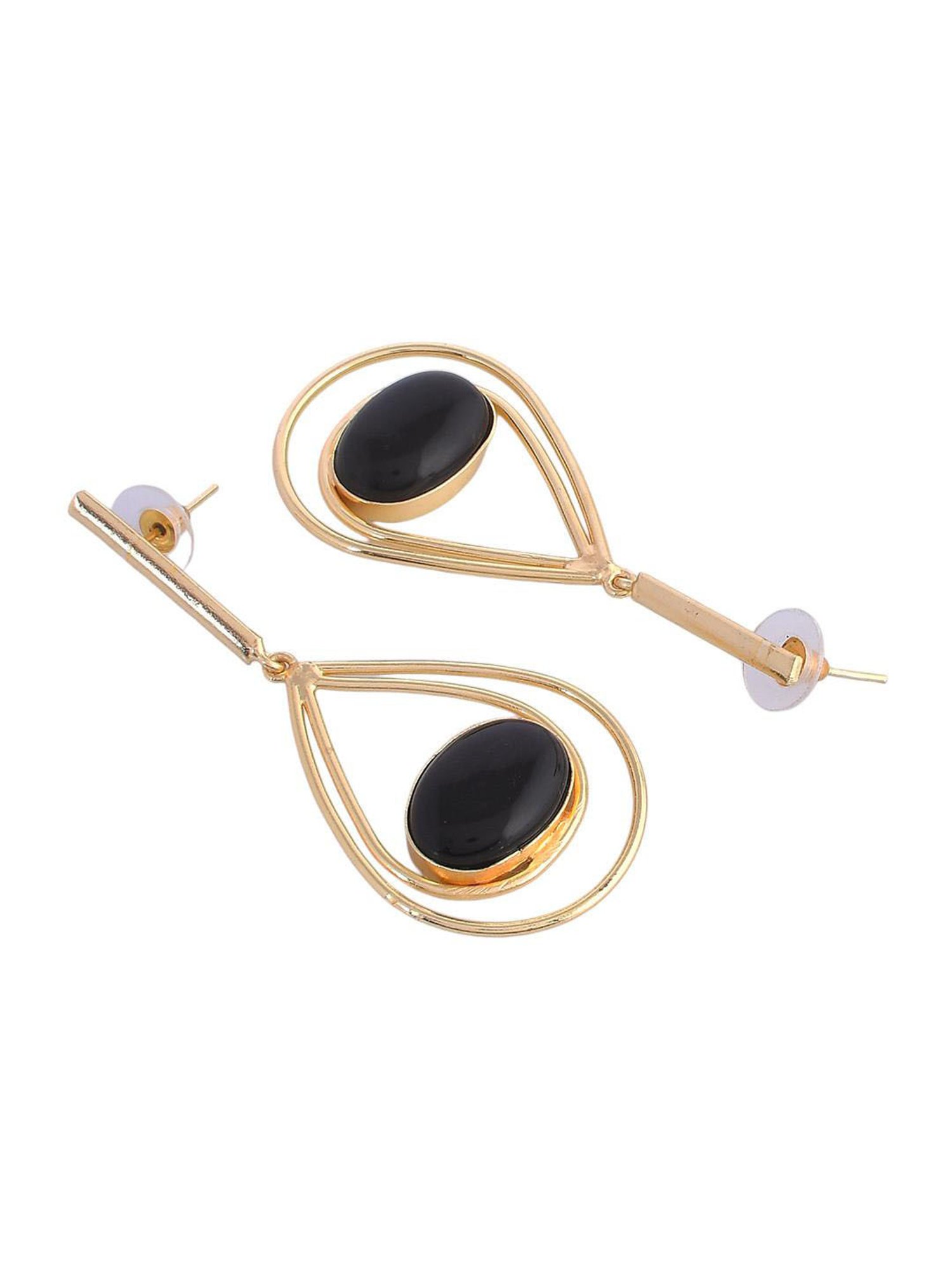 VOJ 1 Gram Gold Plated Black Stone Studded HandCrafted Drop Earrings for Women