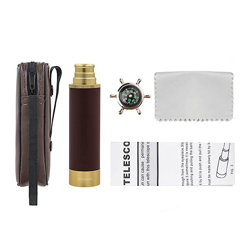 Retro Pirate Telescope Zoomable 25x30 Pocket Monocular Portable Collapsible Waterproof Captain Jack's Spyglass Handheld Telescope Vintage Monocular for Kids