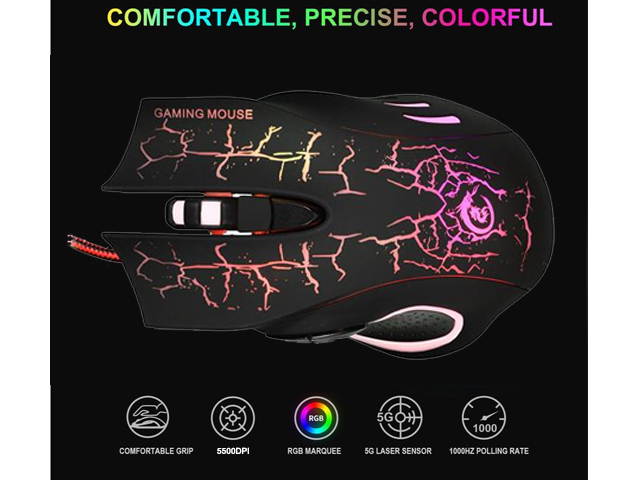 RGB Gaming Mouse Wired Photoelectric Mouse Ergonomic Hand Grips Reaction Sensitive E-sports Mouse RGB Backlit Optical Wired Gaming Mouse USB,GM02