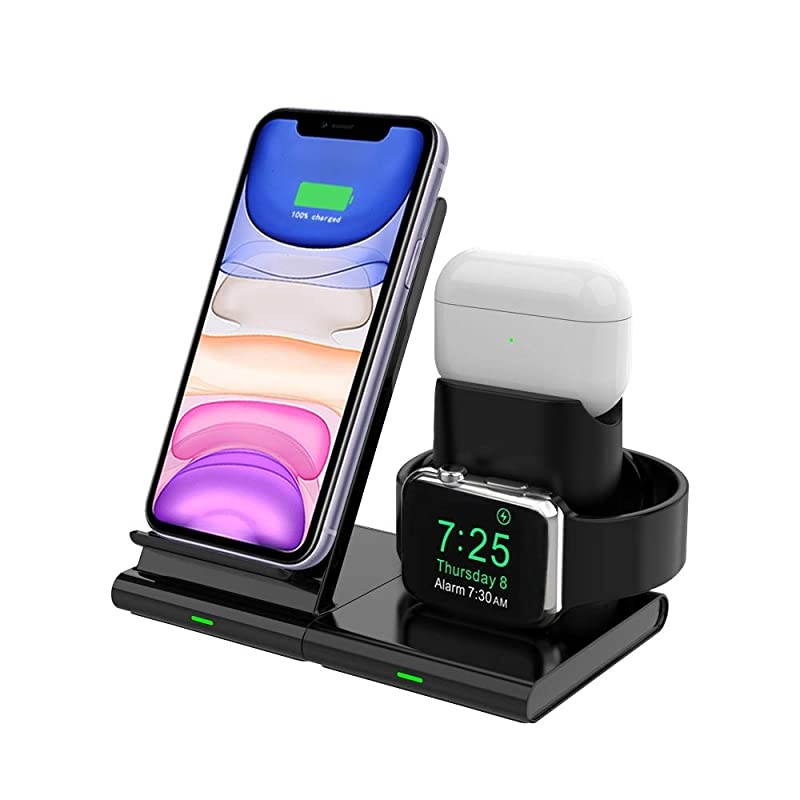 Wireless Charger 3 in 1 Charging Station Dock for Apple Watch Series 6SE5432 Airpods Pro2 75W Qi Fast Wireless Charging Stand for iPhone 11 Pro MaxSE 2020XS MaxXRXSX88 Plus
