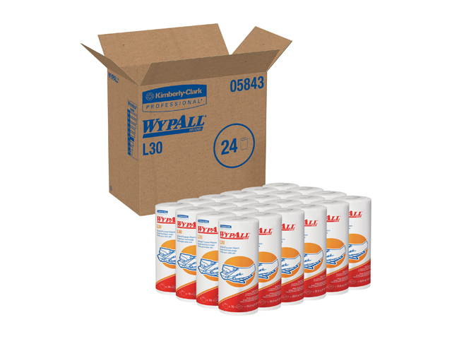 WypAll L30 DRC Towels (05843), Strong and Soft Wipes, White, 24 Rolls / Case, 70 Sheets / Small Roll, 1,680 Wipes / Case