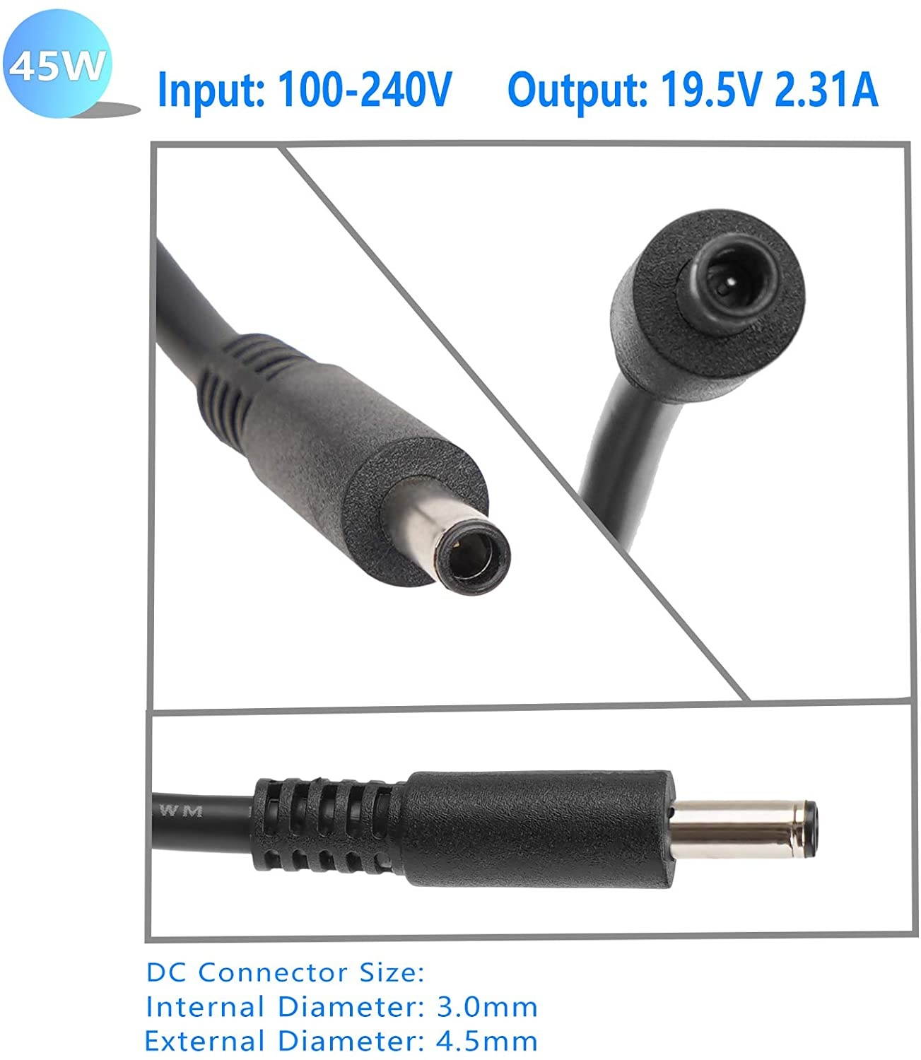 [UL Listed] 45W AC Adapter Charger 19.5V 2.31A for Dell Inspiron 11 13 14 15, XPS 11 12 13 9350 9333 Laptop Power Cord Supply