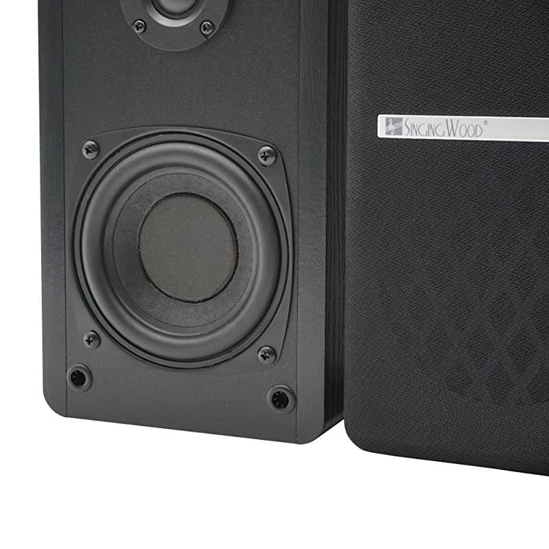 BT25 Active Bluetooth Bookshelf Speakers with Builtin Amplifier Studio Monitor Speaker 2 AUX Input Full Function Remote Control Wooden Enclosure 50 Watts RMS Black