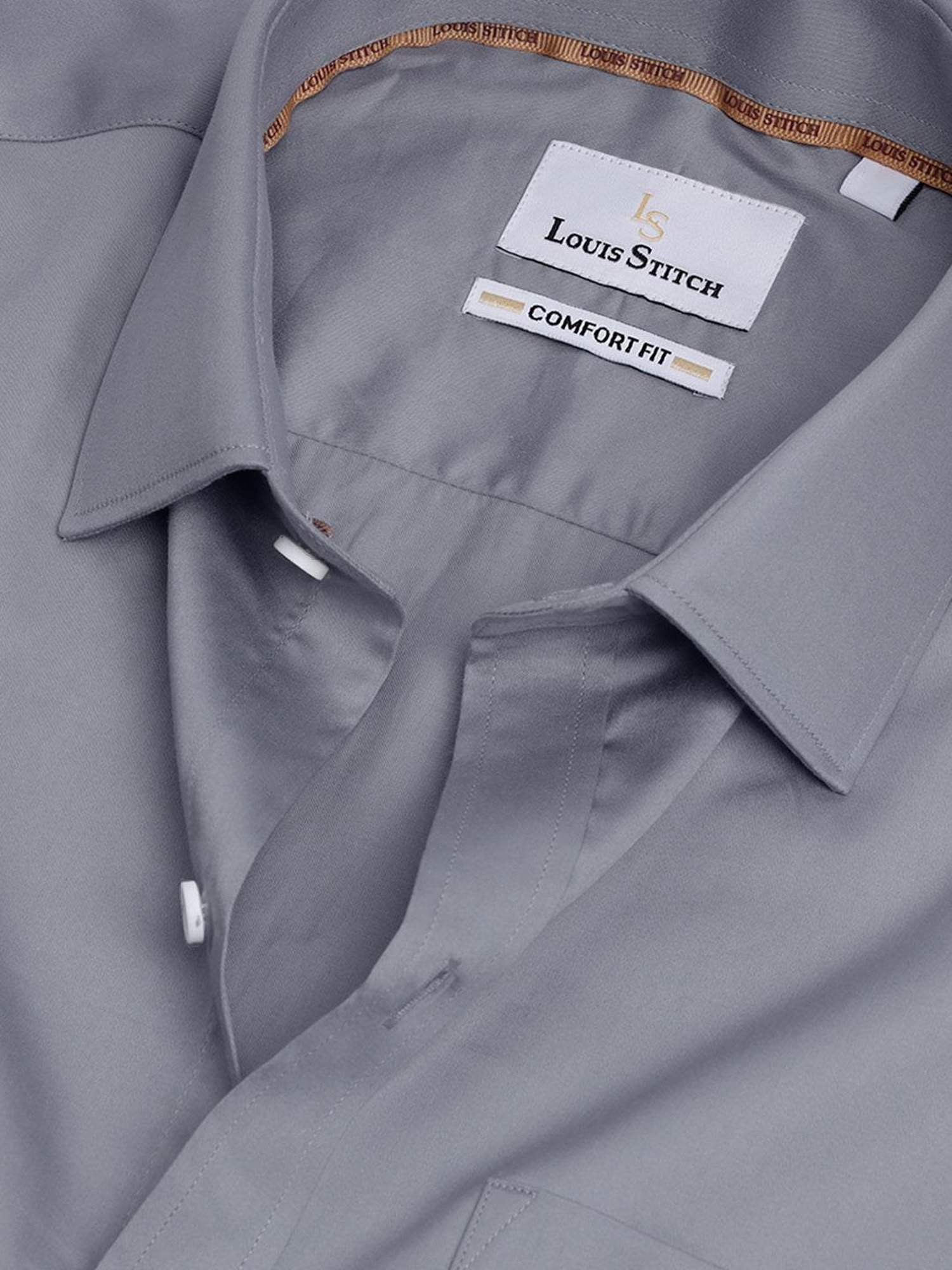 Louis Stitch Grey Cotton Regular Fit Shirt
