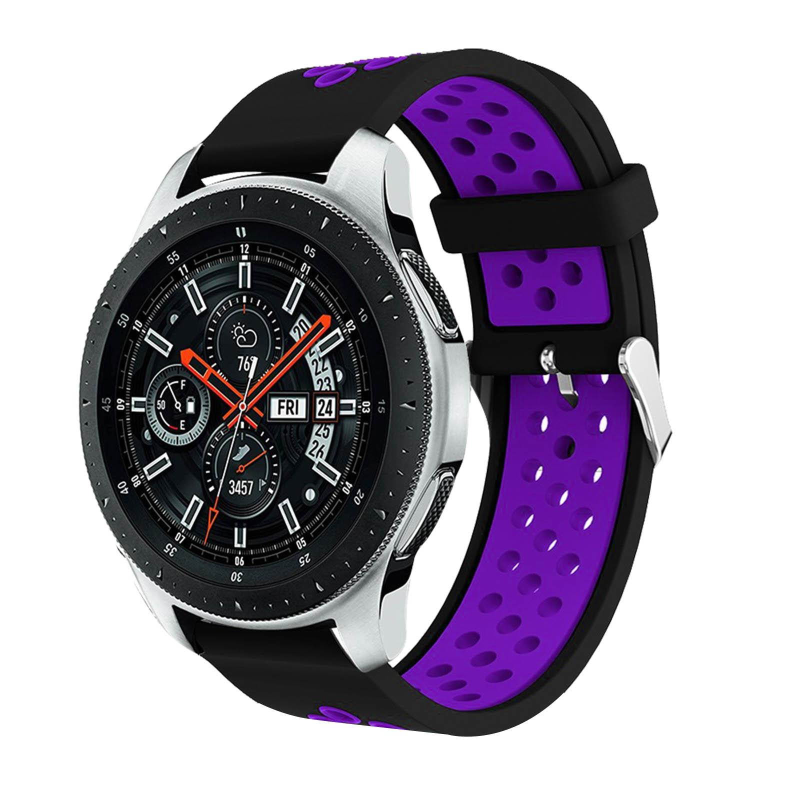 Samsung Galaxy Watch 46mm breathable silicone replacement bracelet- Black/Purple