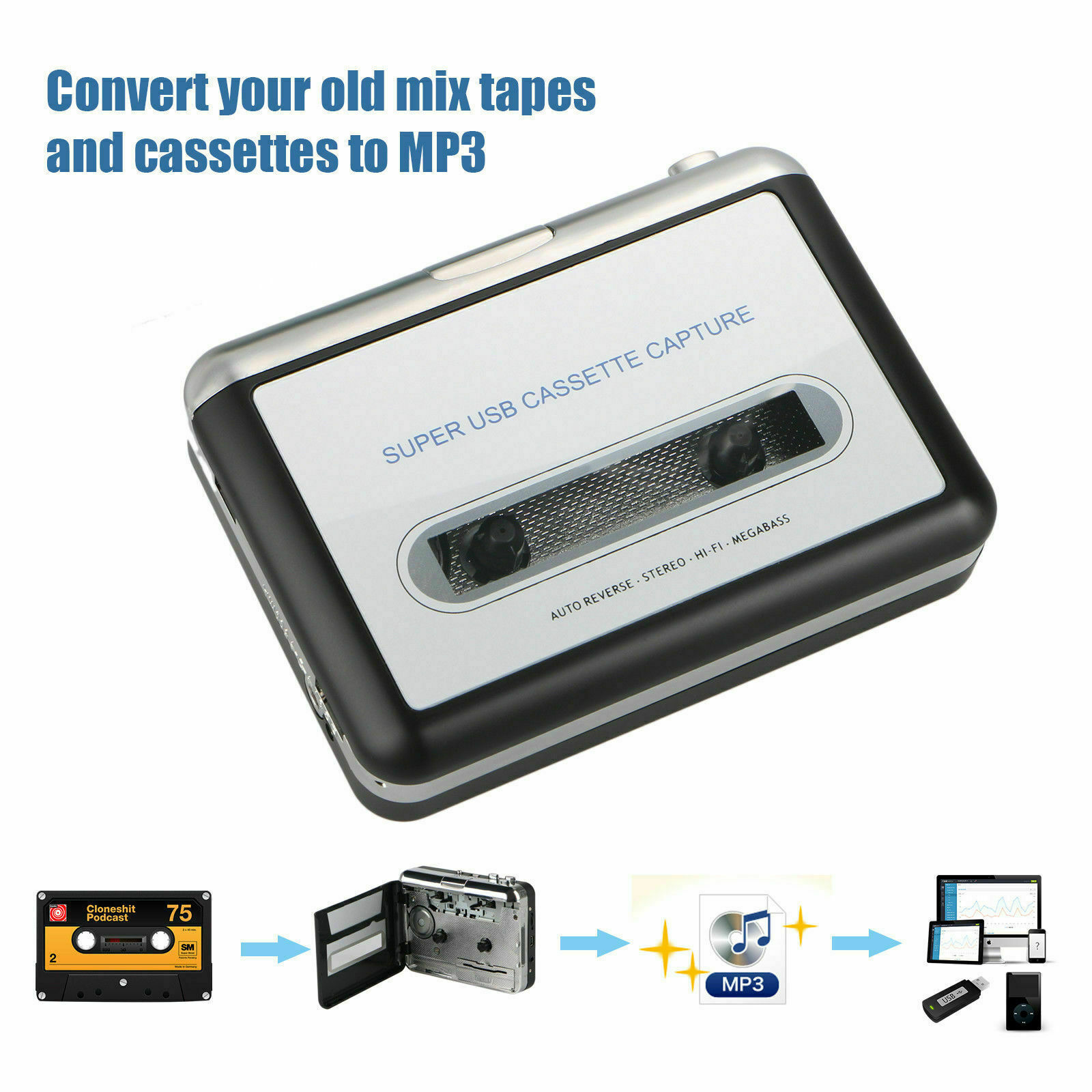 Tape to PC USB Cassette MP3 CD File Converter Capture Digital Audio Music Player