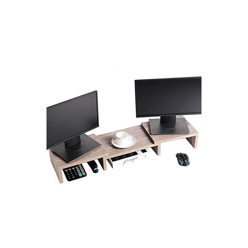 Monitor Stand Riser Adjustable Screen Stand for Laptop ComputerTVPC Multifunctional Desktop Organizer Cream Gray