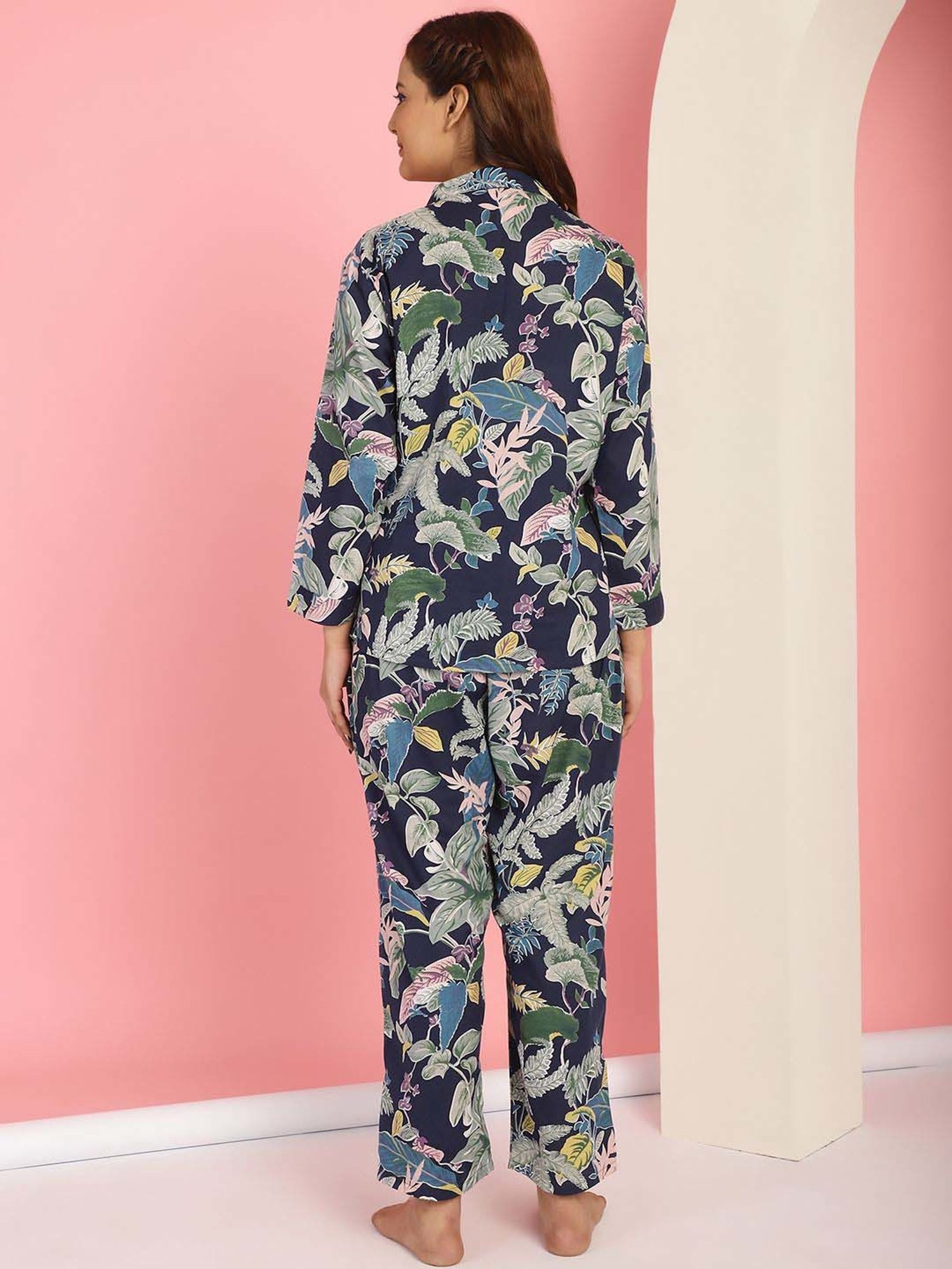 TAG 7 Navy Cotton Printed Shirt Pyjamas Set