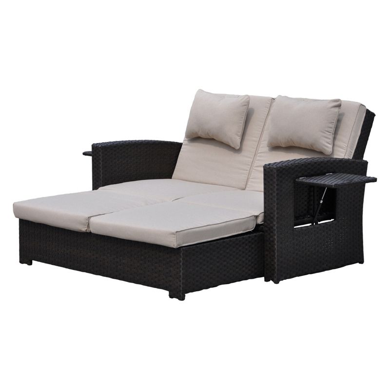 Miranda Outdoor Loveseat To Daybed Combo with Cushions - Taupe - Courtyard Casual
