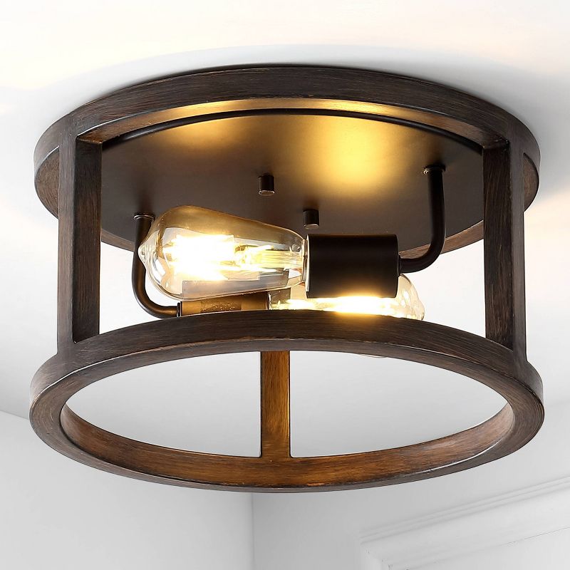 12.75" 2-Light LED Iron Rustic Industrial Flush Mount Brown - JONATHAN Y