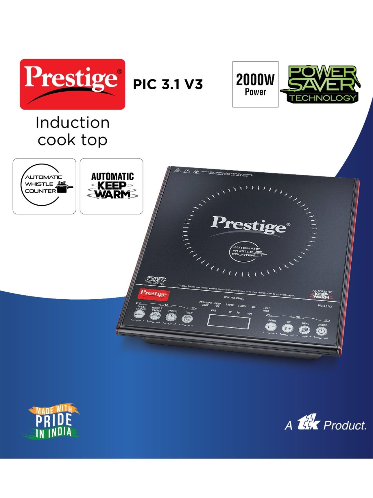 Prestige PIC 16.0 Plus 1900W Induction Cooktop (Black)