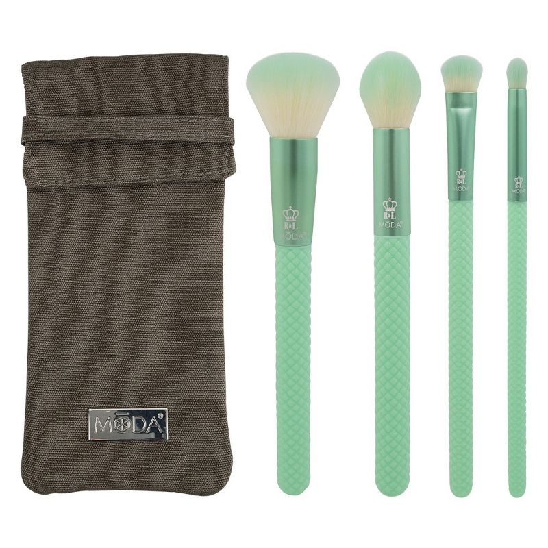 MODA Brush RenewTM 5pc Complete Makeup Brush Set with Biodegradable Handles and Brush Pouch, Includes - Buffer, Countour, Shader, and Detail Brushes