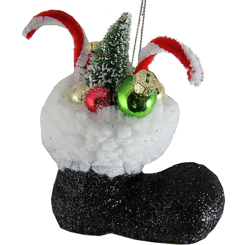 Raz Imports 4.5" Santa Claus Classics Black Glitter Boot With Gifts Tree Christmas Ornament - White
