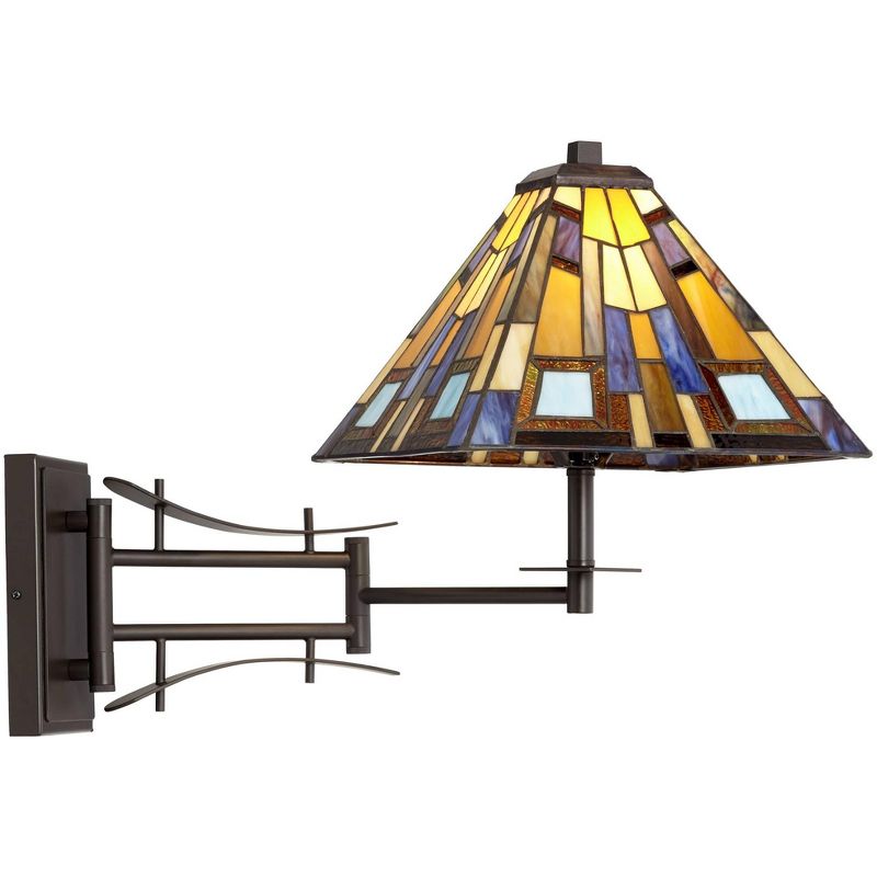 Robert Louis Tiffany Swing Arm Wall Lamp Plug-In Light Fixture Jewel Tone Stained Glass for Bedroom Bedside Living Room Reading