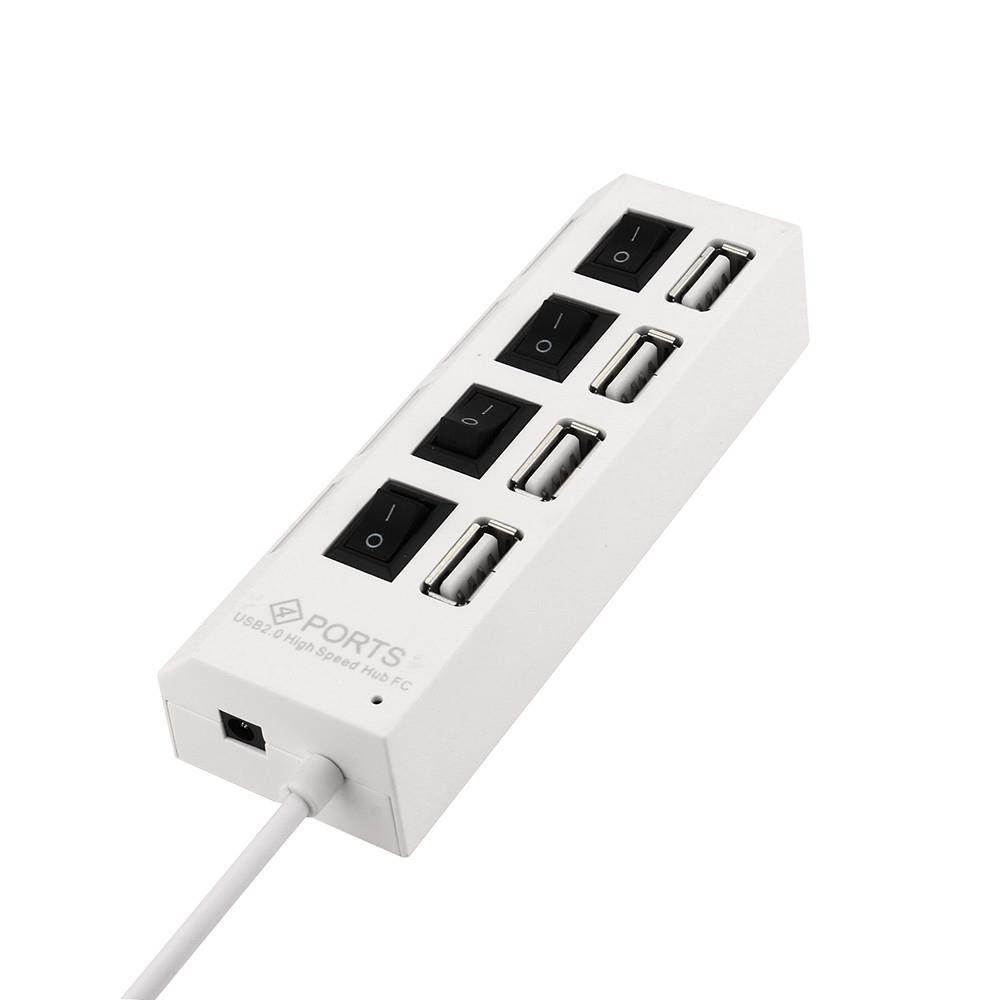 High Speed Portable New 4 Port USB 2.0 Hub On/Off Switches + DC Power Hub Adapter Cable for PC Laptop Notebook