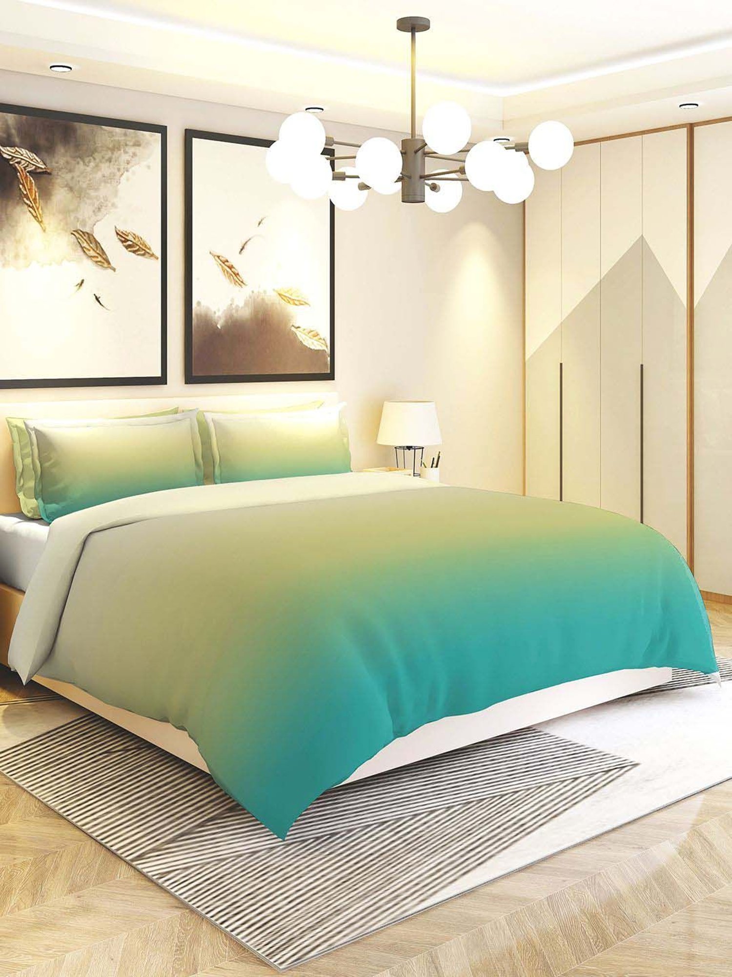 GM Ombre Green Cotton 210 TC 150 GSM Reversible Double Bed Comforter