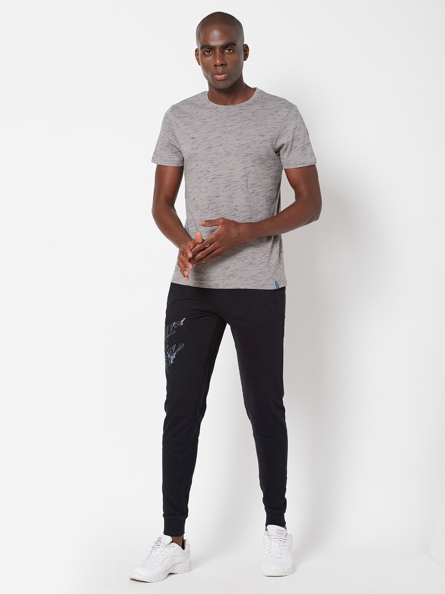Sporto Mid Grey Regular Fit Self Pattern T-Shirt
