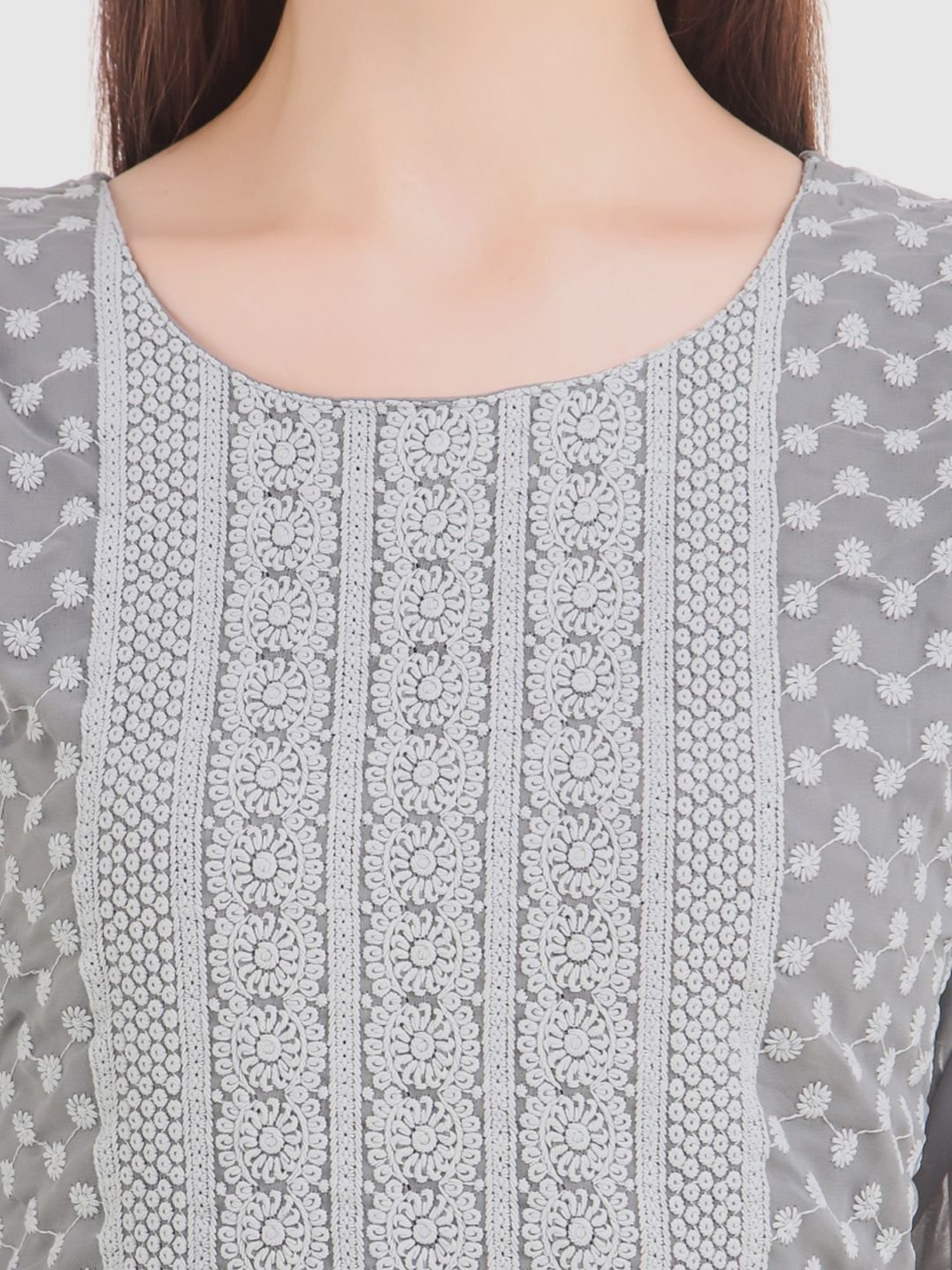 SWAGG INDIA Grey Embroidered Straight Kurta