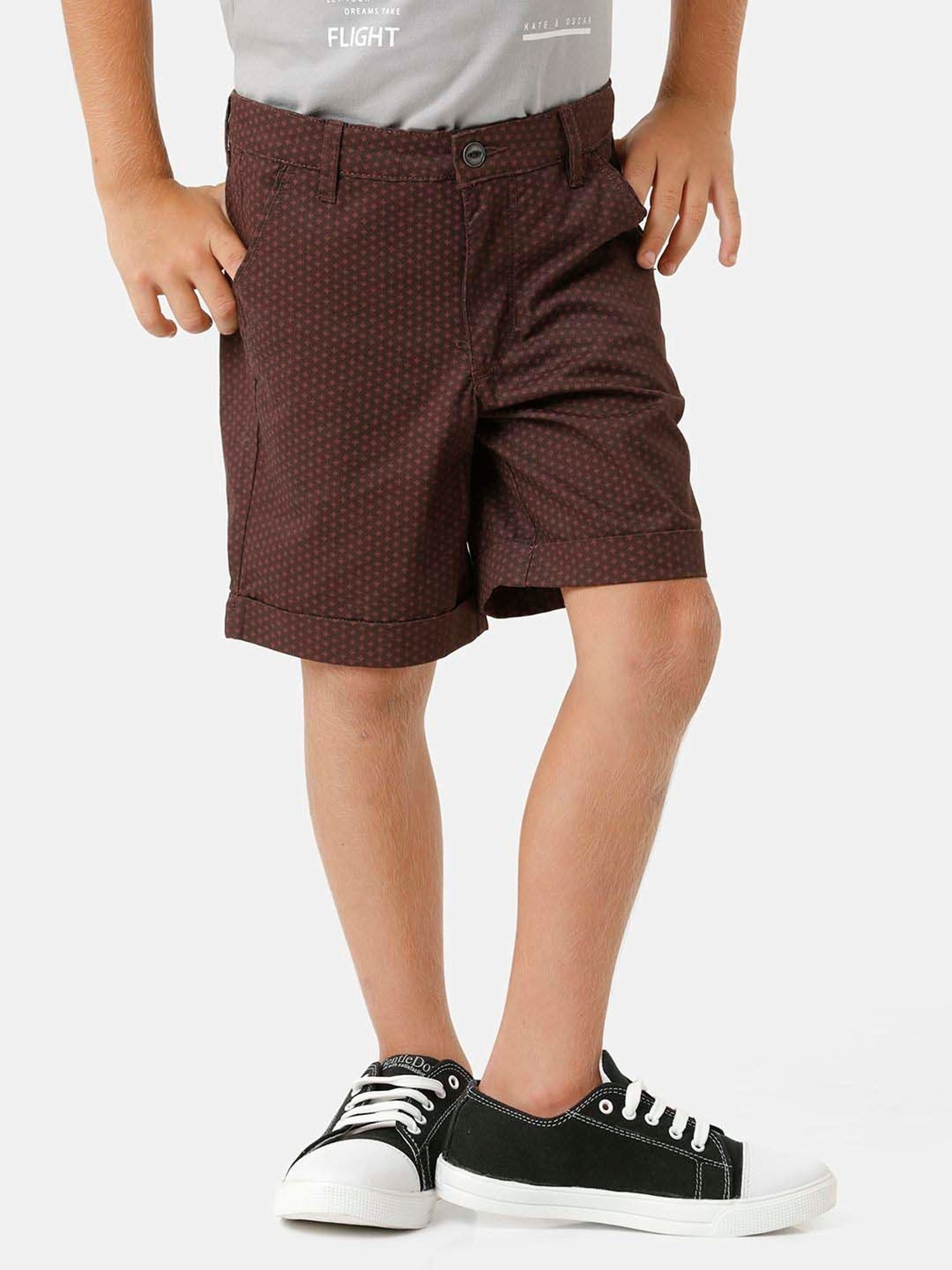 Kate & Oscar Kids Brown Cotton Printed Shorts