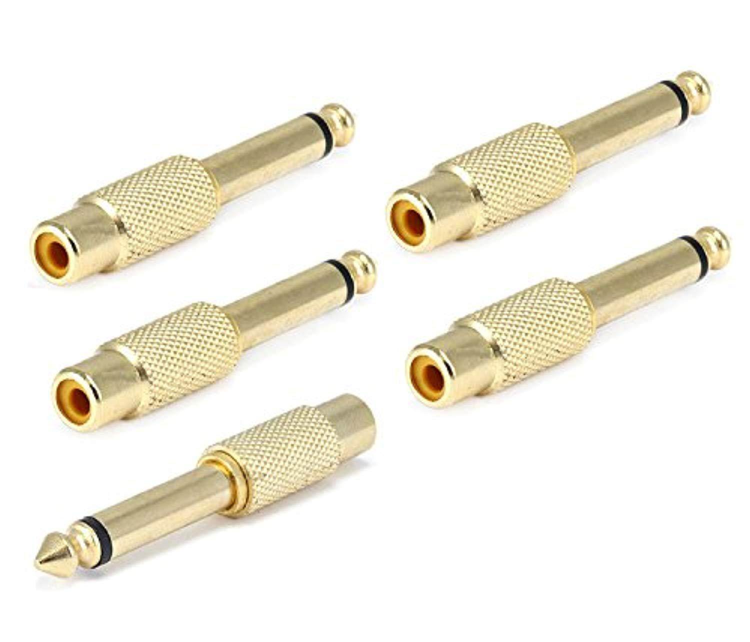 wennow 5pcs 6.35mm 1/4" male mono plug to rca female jack audio adapter connector new