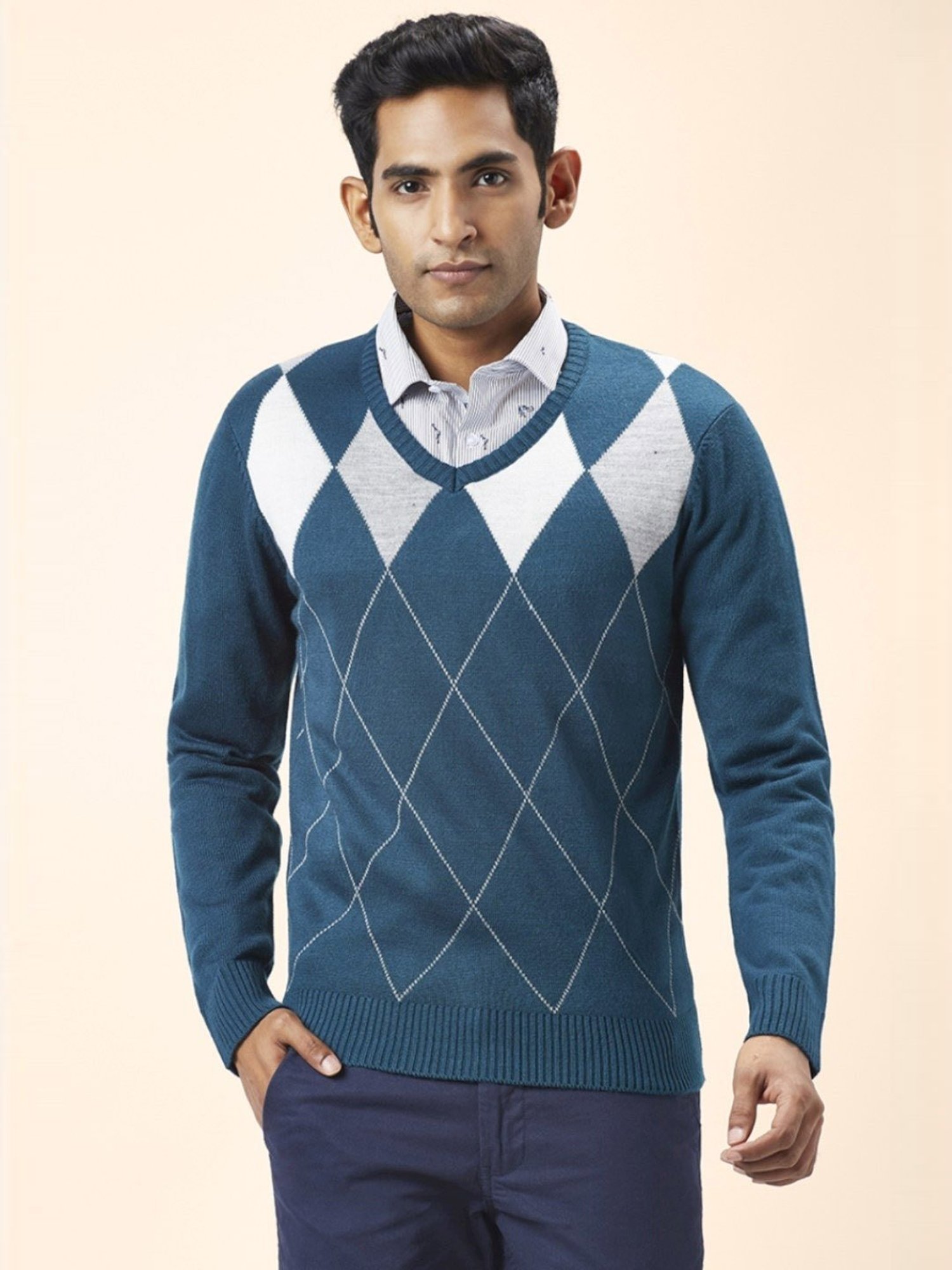 Byford By Pantaloons Green Regular Fit Printed Sweaters