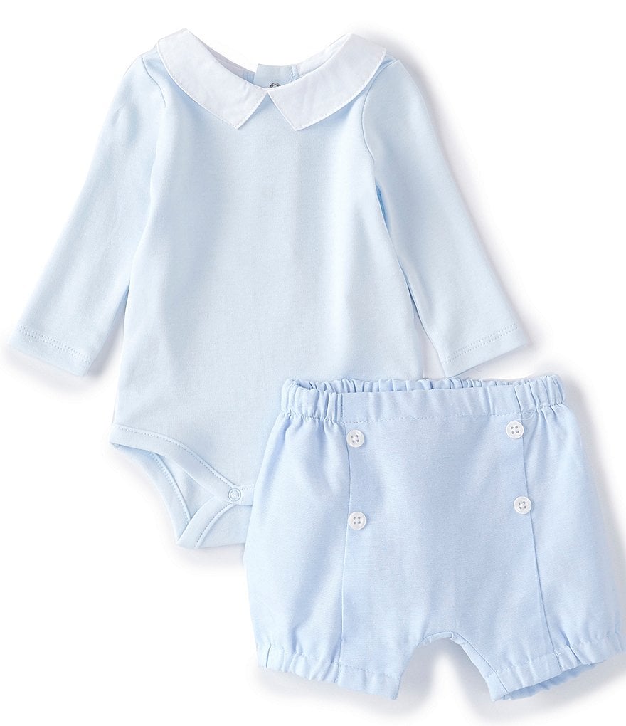 Edgehill Collection Baby Boys Newborn-6 Months Long-Sleeve Bodysuit & Chambray Diaper Cover Set