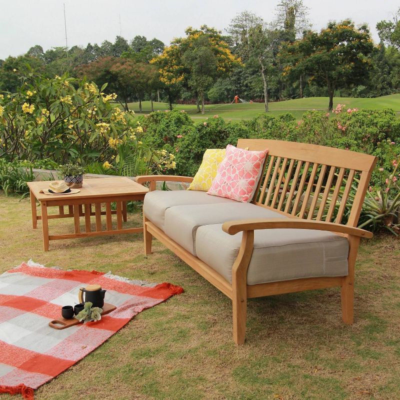 Caterina Teak Patio Sofa with Cushion - Beige - Cambridge Casual