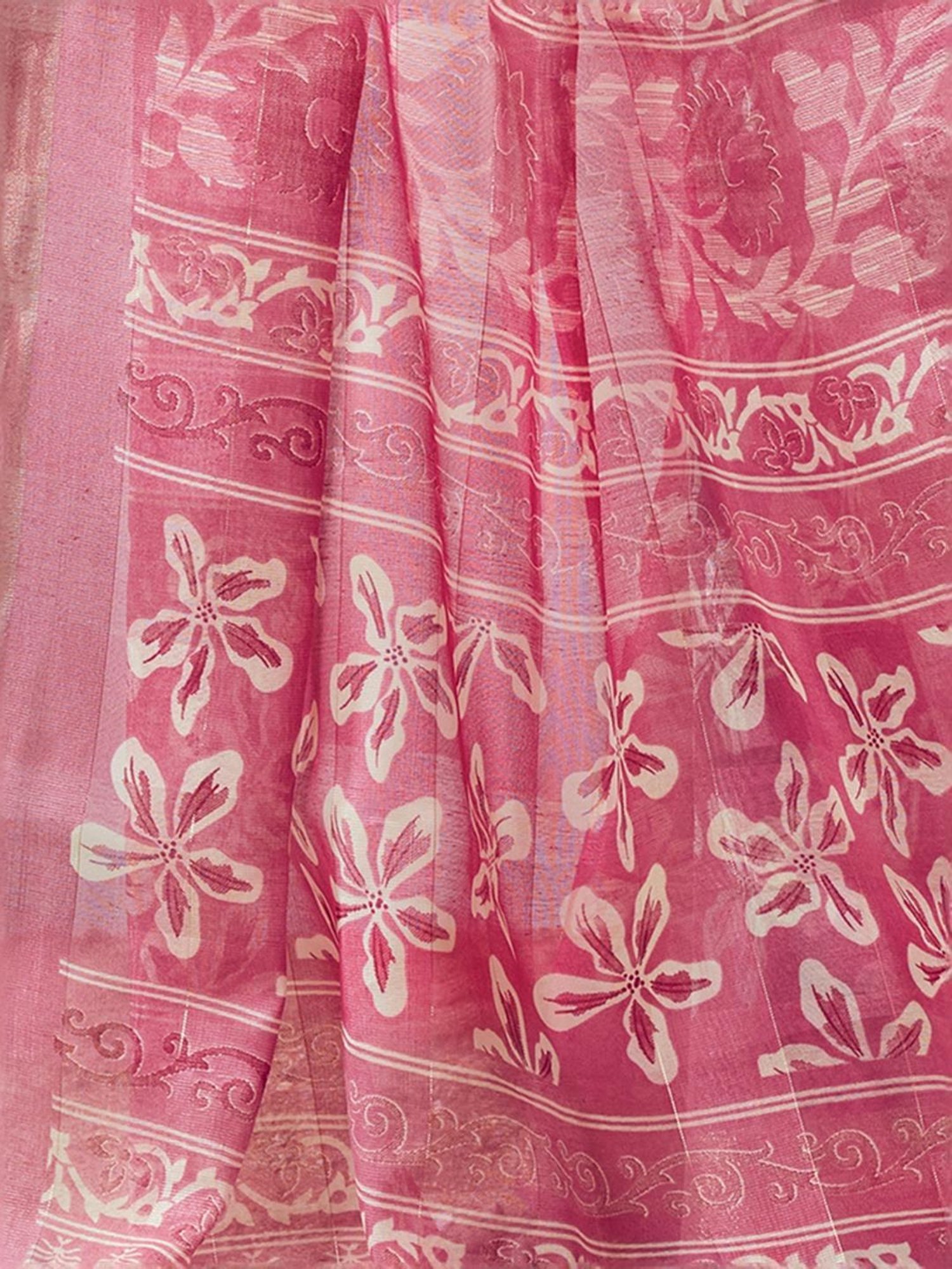 Satrani Pink Floral Print Saree With Unstitched Blouse
