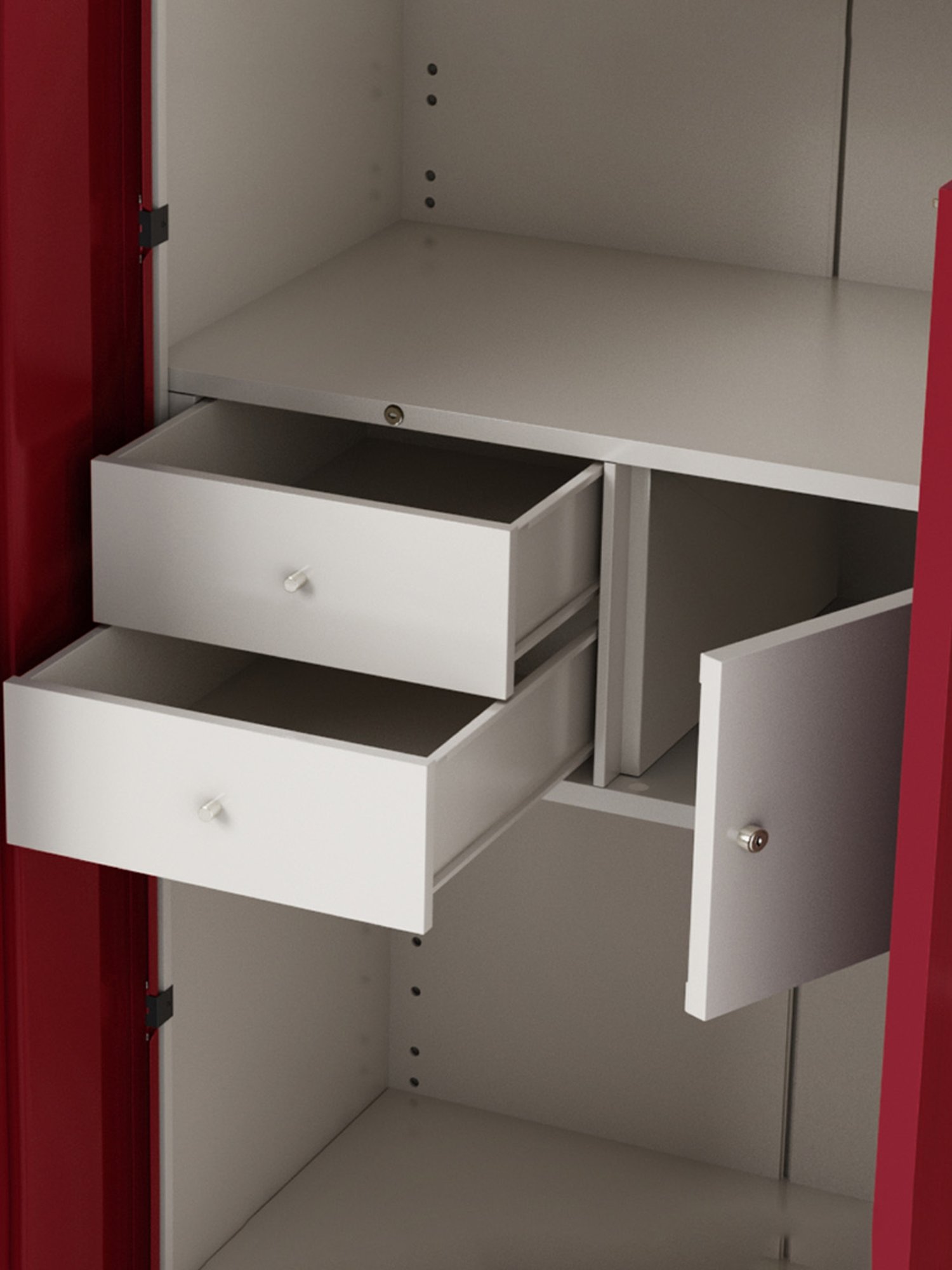 Godrej Interio Slimline 3-Door Steel Almirah, Red (1-Year Warranty, 1 Locker, 2 Drawers)