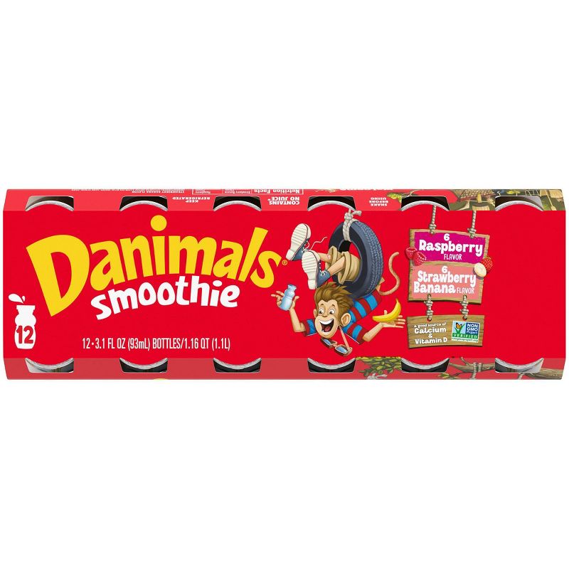 Dannon Danimals Strawberry Banana/Raspberry Smoothie Kids' Yogurt - 3.1oz/12pk