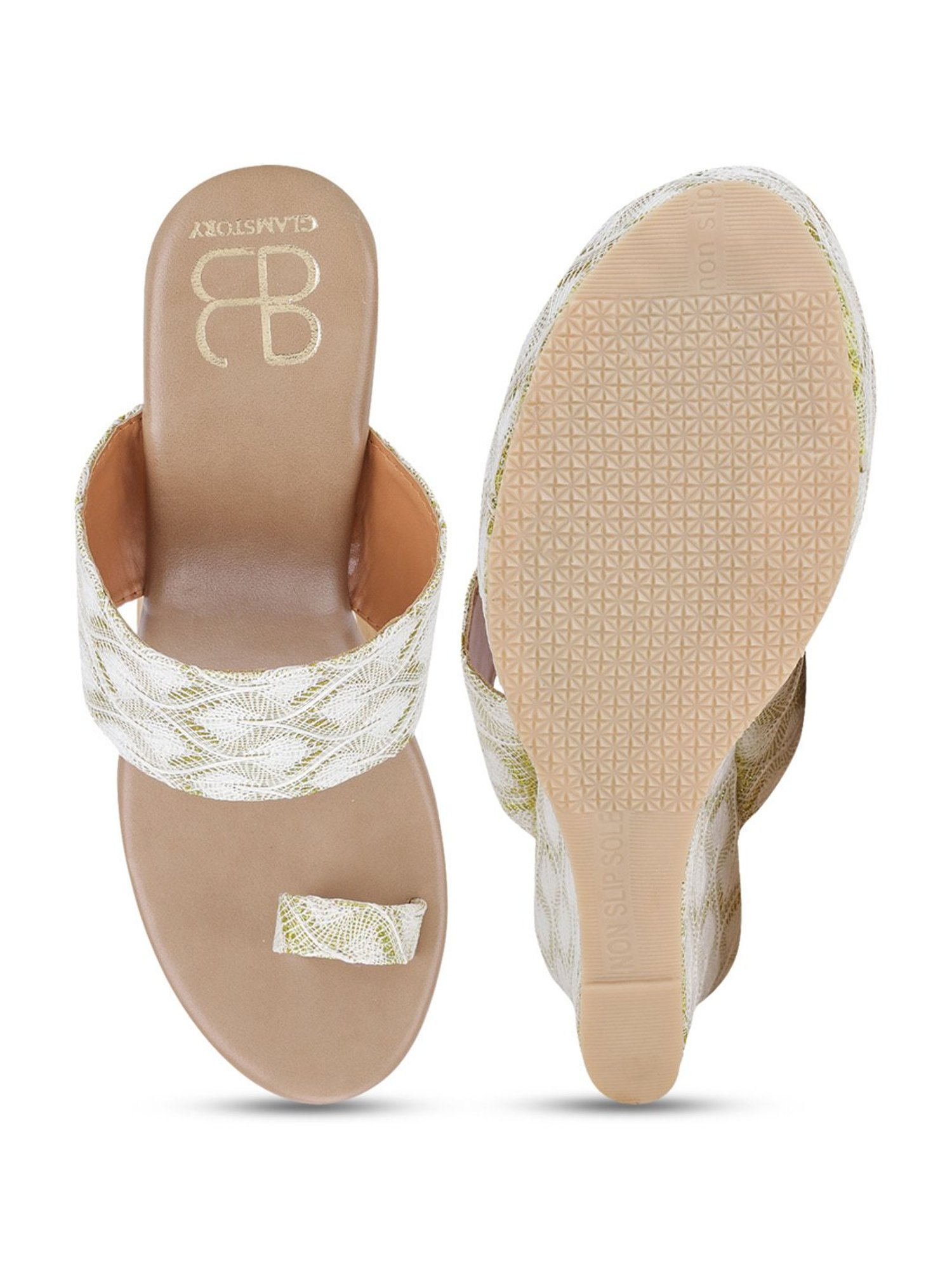 Glam Story Women's Masakali Off White Toe Ring Wedges