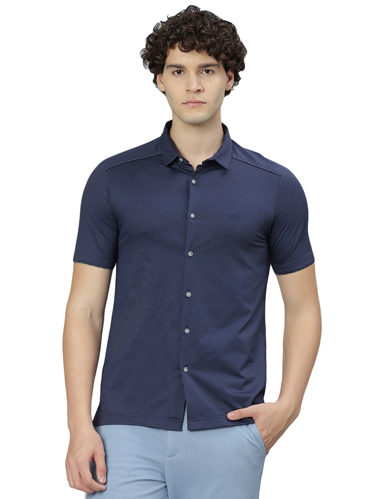 Slowave Navy Regular Fit Printed Shirt