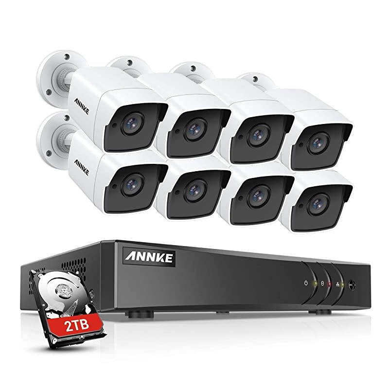 8CH 8 Camera Security System H.265+ DVR Recorder with 2TB HDD and 8X 5MP(2560TVL) IP67 Weatherproof Outdoor CCTV Bullet Cameras, 100ft Night Vision, Easy Remote Access and Email Alert-S500