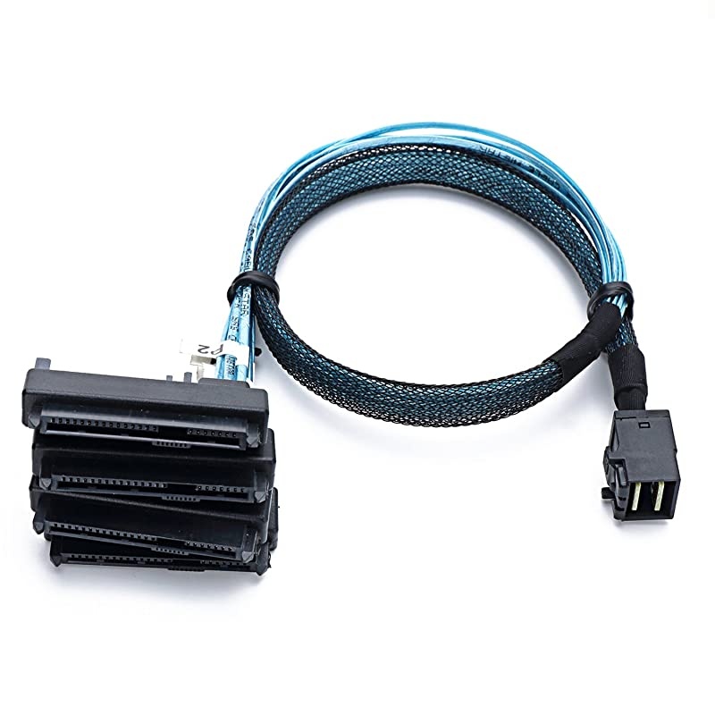 SFF8643 Internal Mini SAS HD to 4 29pin SFF8482 connectors with SAS 15pin Power Port 12GBS Cable 1M H0204