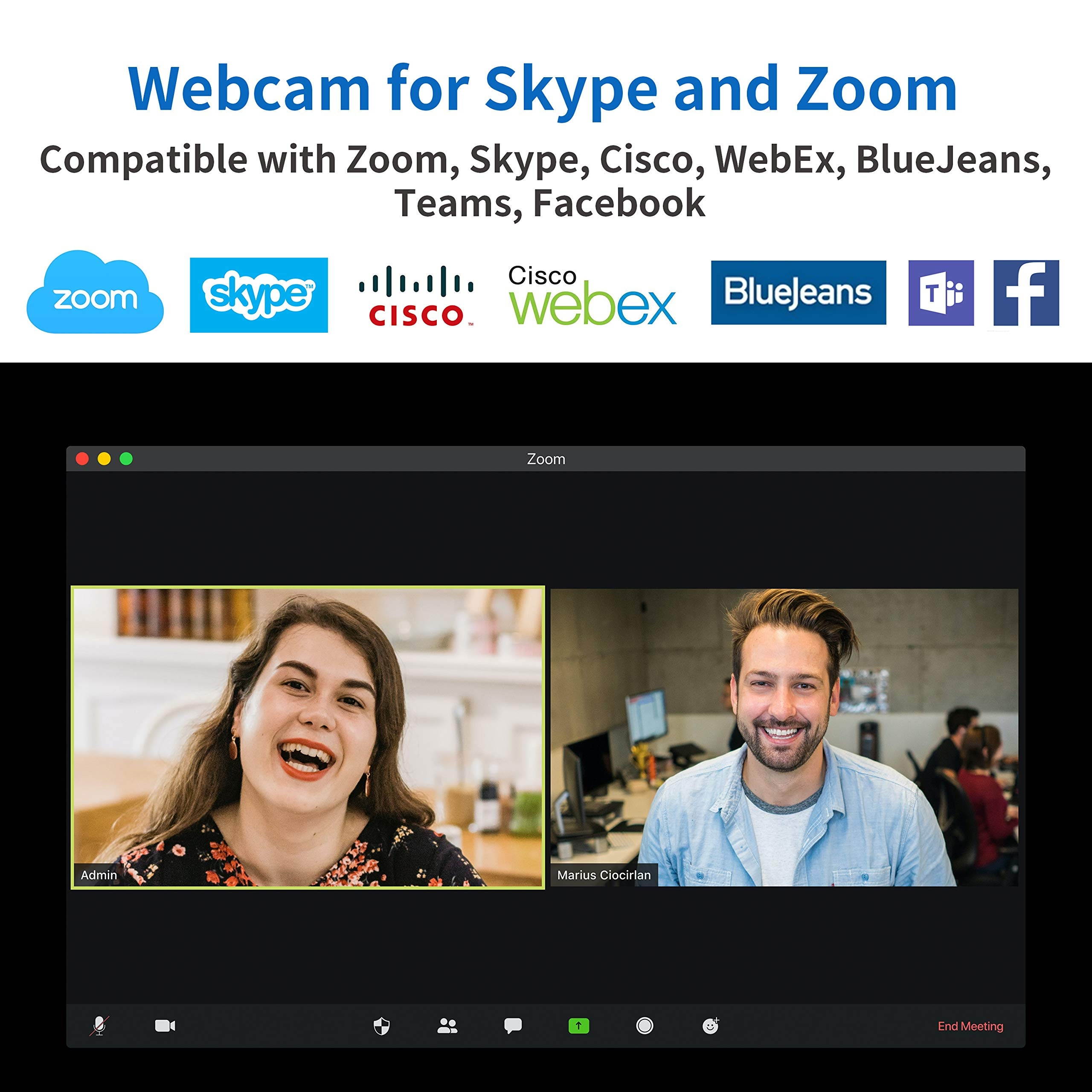 Webcam 3in1 HD 1080p Webcam with Speakerphone and Built-in Mics for skype Business, Video conferencing, Recording, Stream Webcam