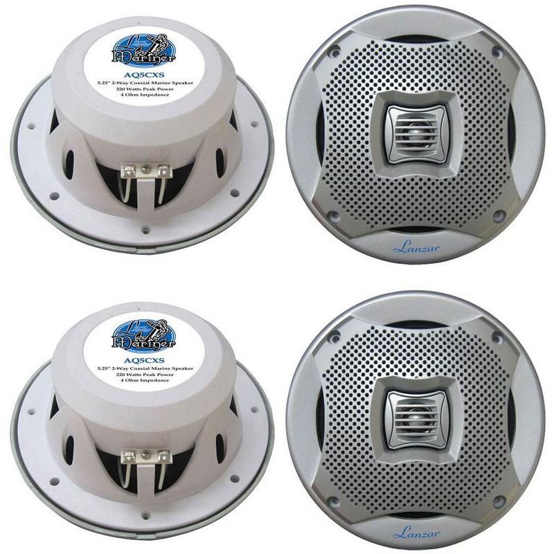 4) NEW LANZAR AQ5CXS 5.25" 800W 2-Way Marine/Boat Audio Stereo Speakers Silver
