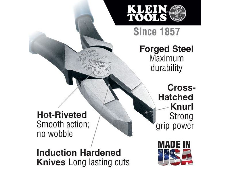 KLEIN TOOLS D213-9NE Lineman's Pliers, New England Nose, 9-Inch